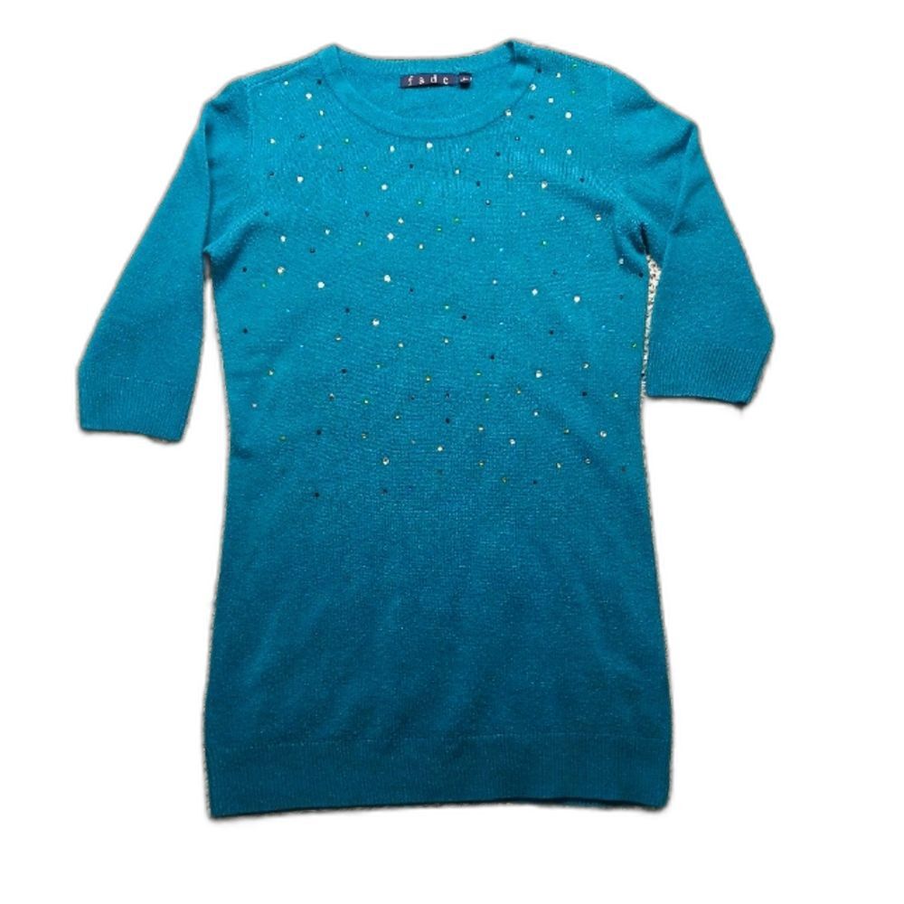 FADE Jeweled Women's Sweater Size Small. Turquoise. 100% Acrylic.